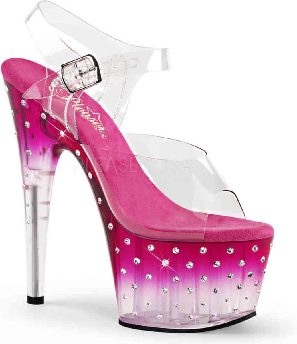 Pleaser - STARDUST-708T Sandaal met enkelband, Paaldans schoenen - Paaldans schoenen - 36 Shoes - Roze/Transparant — afbeelding 1