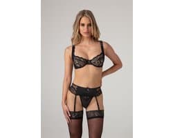 Christine le Duc - 3 delige BH set - Lingerie Erotisch - Jarretelgordel - Marzia - Zwart - L/XL