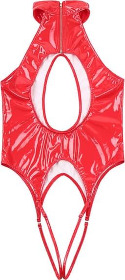 Wetlook Bodysuit Dames – Rode Halter – Open Borst & Kruis – Sexy Lingerie Outfit — thumbnail 2