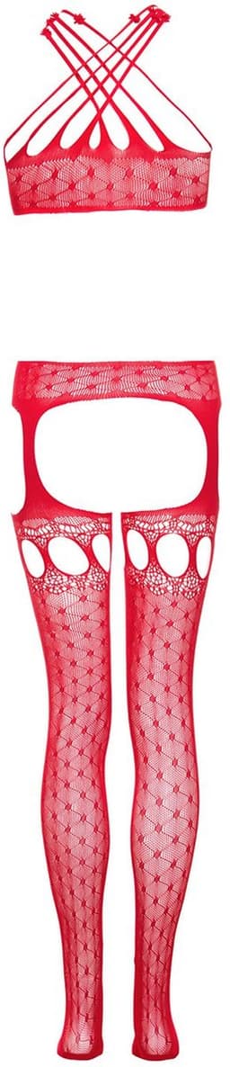 Christine le Duc - Jarretel Catsuit met Open Kruis - Jasmina - Lingerie Erotisch - Rood — thumbnail 4