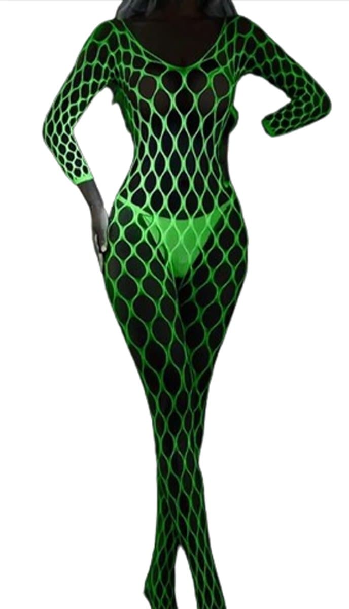 Volledige visnet bodysuit Neon - Glow in the dark - One size - Jumpsuit - Visnet - Goede kwaliteit - Bodystocking - Onesie — afbeelding 1