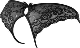 Cotteli Collection – Erotische Dames Slip Laag Uitgesneden met Open Kruis en Kanten Afwerking – Maat L – Zwart — thumbnail 3