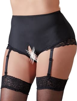 Cottelli Plus Size – Hoge Jarretel Slip met Open Kruis en Kanten Rand Sexy en Uitdagend – Maat 2XL - Zwart — thumbnail 7