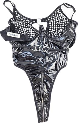 BamBella ® Bodysuit M/L Datex (Mix Latex en stof) wetlook Erotische jumpsuit pak - Catsuit BDSM - Glanzend — thumbnail 3