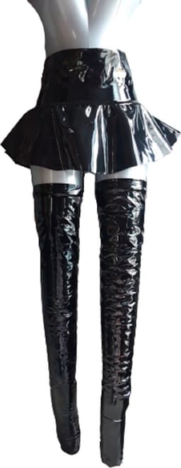 BamBella® - Datex mini Rok - Maat L/XL - zwart Rollenspel sm dames sexy Glans kleding mix van Latex en stof | Datex — thumbnail 4