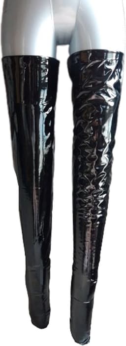BamBella® - Kousen - Maat L/XL - Zwart - Datex (Mix latex en stof ) - Sexy Kniekousen van Super Glans Fetish kleding bdsm Dames sokken — thumbnail 2