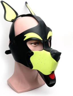 665 Leather - Masker - Playful Pup Hood - Zwart/Geel - One Size — thumbnail 2