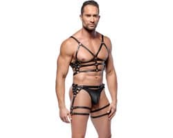 ZADO Robuust Bondage Mannen Harnas - Heup en Borst Harnas van Leer - Extra Mannelijke Uitstraling - One Size