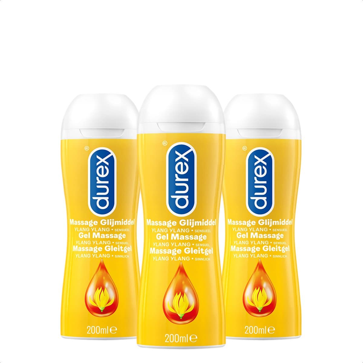 Durex Massage Olie en Glijmiddel 2-in-1 - Sensual met Ylang Ylang - 200ml x3 — afbeelding 1