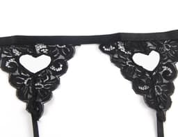 Sexy Lingerie - 3-delige Luxe Erotische Lingerie Set - BH in Kanten Cups met Strikjes - Jarretel en String met hartvorm - Erotiek - Valentijnsdag - kleur Zwart - Maat XS-S — thumbnail 10