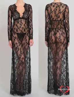 Verleidelijke transparante zwart kanten maxi jurk met lange mouwen – Sexy lingerie jurk nachtkleding - Cover-up jurk - Strandjurk - Sexy kleding - Transparent white lace maxi dress with long sleevesDeze betoverende zwarte lange jurk gemaakt — thumbnail 2
