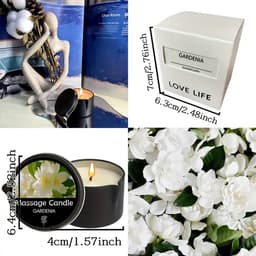 Gardenia Essentiële Olie Massagekaars - Sensuele Warme Gietbeker Ontwerp - Hydraterend met Bloemige Geur voor Ontspannende Spa & Lichaamsverzorging - Romantische Decoratie|Aromatherapie Kaars, Massageoliën voor stellen — thumbnail 2