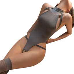 Sexy Bodysuit met Open Kruis - Grijs - Elastische Bodysuit - Zilveren Ring Detail - One Size — thumbnail 2