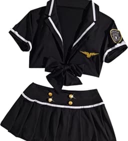 Sexy Politie Kostuum - 2-delig Zwart Verkleedpakje - Rokje & Korte Top - Rollenspel / Cosplay - Lingerie Ondergoed voor Dames - Maat S — thumbnail 5