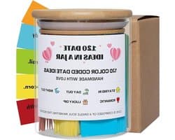 Date Ideeën Jar - Koppels Activiteiten - Romantische Avonden - Kleurgecodeerde Thema's - 8.4 x 8.4 x 10.4 cm - Meerkleurig