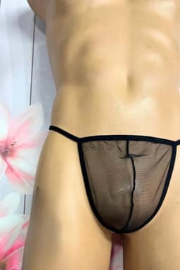 Transparante heren string in het zwart - Comfortabel en stijlvol transparant ondergoed voor heren - Verkrijgbaar in maat XS, S, M, L, XL, XXL, XXXL en 4XL — thumbnail 2