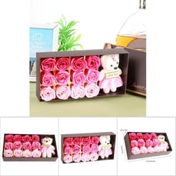 Bloemen Zeepboeket - Kunstbloemen Cadeau - Romantisch Geschenk - Met Knuffelbeer - 160g - Roze — thumbnail 5
