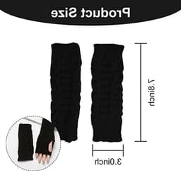 Dailygoods - Andiker Vingerloze winterhandschoenen voor dames, gebreide armwarmers met duimgat, zachte polshandschoenen, zwart, Eén maat — thumbnail 2