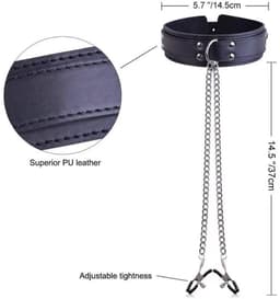 Verstelbare BDSM halsband voor vrouwen – PU leer nekband met kettingen & tepelklemmen voor bondage, rollenspel, SM & kinky dominantie — thumbnail 3