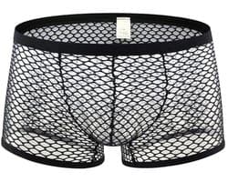 Zwarte Visnet Boxershort Heren – Sexy Transparant Herenondergoed – Maat M/L
