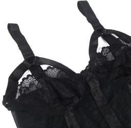Sexy Lingerie - Luxe Erotische Body met kant - Half open cups - Strapless - Harnas - Shapewear - Jarretelbanden - Bondage look- Strappy Harness – Lingerie Top Teddy - Erotiek - Uitdagend - PLUS SIZE - Kleur Zwart - Maat XL-XXL — thumbnail 8