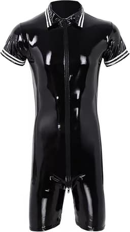 Heren Lakleren PVC Jumpsuit met Lange Rits Sexy Eendelig Slim Fit — thumbnail 1