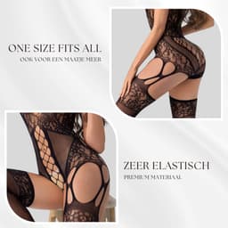 Elana - Zorya - Bodystocking Jarretel-Look - Hoog Uitgesneden Erotische Lingerie met Open Kruis - Catsuit - S t/m XL - Sexy Dames Lingerie - Bodysuit — thumbnail 3