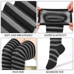 Dames Overknees Kousen Katoen Gebreid Extra Lang Gestreepte Thigh High Socks Halloween Casual Hoge Laarzen Kousen Plus Size — thumbnail 4