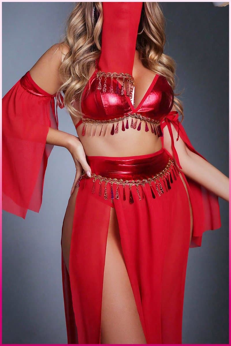 Purple-Daisy Fantasie buikdanseres kostuum voor vrouwen Sexy fantasie kostuum en sexy nachtjapon voor vrouwen 5 deliğe PDS0048-R - Maat S/M - ROOD — afbeelding 1