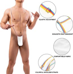 V-hals String Mankini voor Heren met Verstelbare Jarretels - Feestkostuum — thumbnail 2