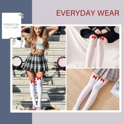 Witte Overknee Kousen met Rode Strik voor Dames - Hoge Dijhoge Sokken — thumbnail 2