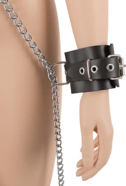 Zado – Bondage Schakelketting Harnas Set met Hoogwaardige Lederen Boeien en Halsband – Zwart — thumbnail 5