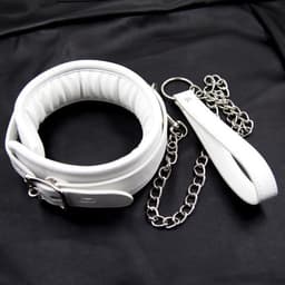 Banoch - Collar & leash White - Halsband en Riem - wit imitatieleer - bondage — thumbnail 3