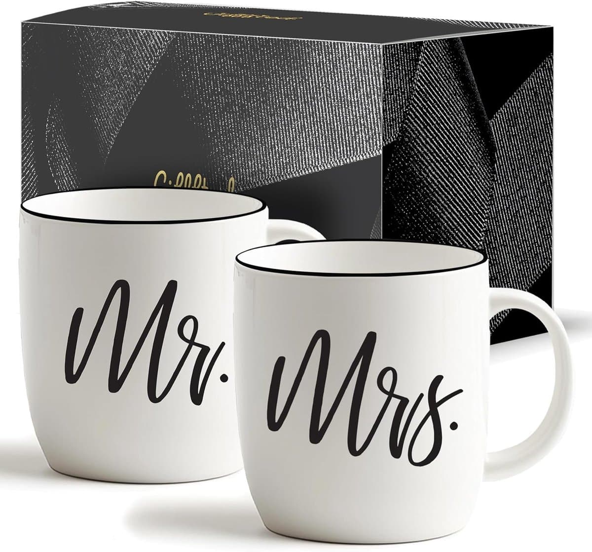 Gifffted Mr And Mrs Mugs, Unique Wedding Gift For Couple, Gifts For Engagement, Anniversary, His And Her, Bride And Groom, Valentines And Christmas Gifts For Couples, Set Of 2 Coffee Mugs — afbeelding 1