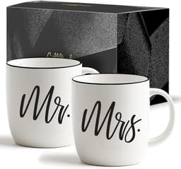 Gifffted Mr And Mrs Mugs, Unique Wedding Gift For Couple, Gifts For Engagement, Anniversary, His And Her, Bride And Groom, Valentines And Christmas Gifts For Couples, Set Of 2 Coffee Mugs — thumbnail 1