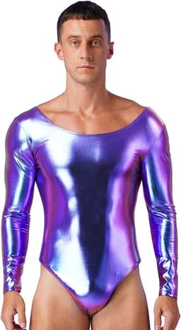 Glanzend Metallic Bodysuit Heren Lange Mouwen Dans- en Clubkleding — thumbnail 1