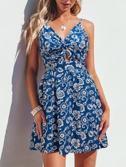 Dames Zomerjurk V-hals Twist Front Boho Strandjurk Casual Party Jurk — thumbnail 4