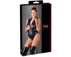 Cottelli Collection – Sexy Body met Verfijnde Wetlook met Korte Mouwen en Dubbele Rits voor Pure Seductie – Maat M – Zwart