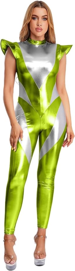 Metallic Jumpsuit - Glanzend Kostuum - Feestkleding - Stretchy Materiaal - Tot 3XL - Zilver — thumbnail 7