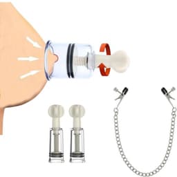 Tepel Stimulatie Set - 2 Tepelzuigers & 2 Verstelbare Tepelklemmen met Ketting - BDSM Sex Toys voor Vrouwen — thumbnail 4