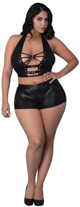Male Power Sexy Thalia - Haltertop en Shorts met Ringen en Studs - 2X erotisch herenondergoed - Zwart — thumbnail 5