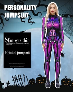 Dames Skelet Kostuum Jumpsuit Halloween Carnaval Cosplay Bodysuit — thumbnail 4