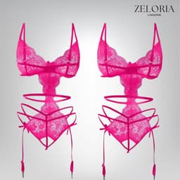 Zeloria Mirella Lingerie Set met Open Kruis – Luxe Kant Bodysuit met Bandjes – Roze – S — thumbnail 5