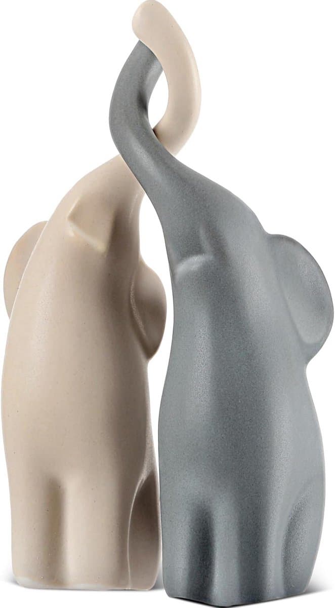 Decoratieve Olifanten Beeldjes Koppels voor Woondecoratie - Beige en Grijs Ornamenten - Set van 2 - Perfecte Cadeau Ideeën voor Valentijnsdag en Verjaardagen — afbeelding 1