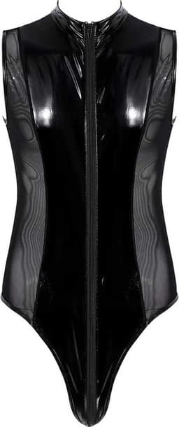 Mannen latex wetlook Catsuit - Erotische bodysuit PU Leder - Jumpsuit - Mouwloos - Transparante zijkanten - Ritssluiting — thumbnail 6