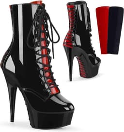 Pleaser - DELIGHT1020FH Plateau Laarzen - US 11 - 41 Shoes - Zwart/Rood — thumbnail 1