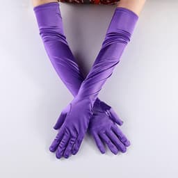 Lange Satin Handschoenen - Opera Stijl - Feestelijke Gelegenheid - Glanzende Afwerking - 52 cm Lengte - Paars — thumbnail 2