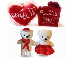 Hart Kussen Set - Valentijnscadeau Decoratie - Romantische Verrassing - Met Fluweelroos - 20 cm Hart - Rood