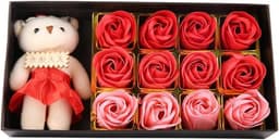 Pluche Beer Rozen - Zeepbloemen Cadeau - Romantisch Gebaar - Met Geschenkdoos - 24 x 12 x 5 cm — thumbnail 1