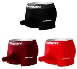 Huakunda Pack of 3 Men's Boxer Shorts Soft Boxer Briefs Open Hole Separate Pocket Breathable Elephant Underwear Cotton Underpants — thumbnail 1
